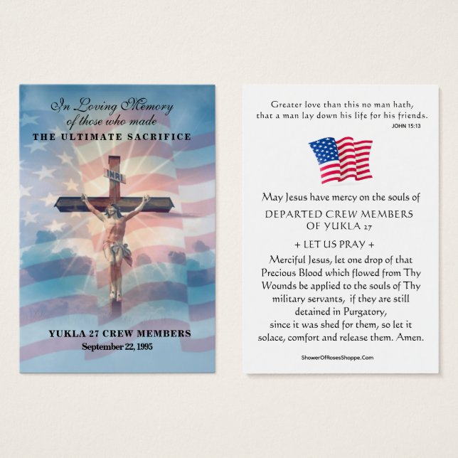 USA Military Yukla 27 Memorial Prayer Cards (Vorne & Hinten)