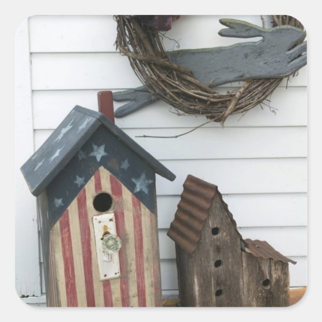 USA, Missouri, Herman, Patriotic Birdhouses, Quadratischer Aufkleber (Vorderseite)