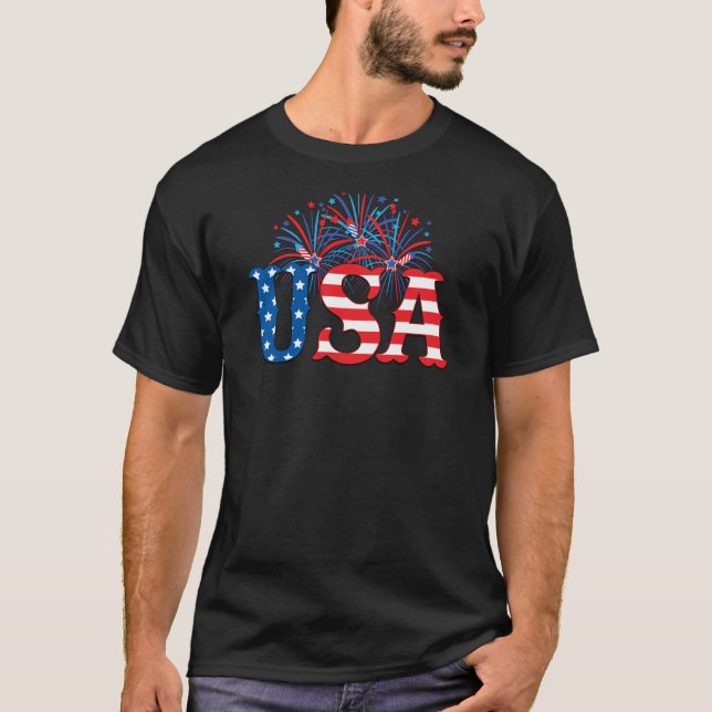 USA mit Feuerwerk-T - Shirt (Vorderseite)