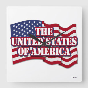 USA mit US-Flagge Quadratische Wanduhr