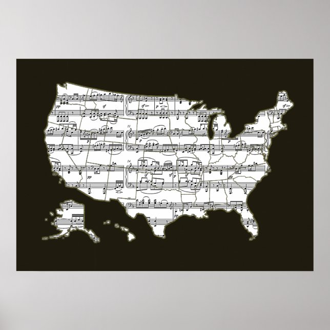 usa Musiknotens Map Poster (Vorne)