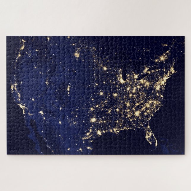 USA nachts vom Weltraum Puzzle (Horizontal)