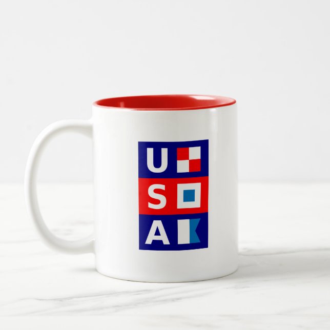USA Nautic Red White Blue Maritime Sailing Flags Zweifarbige Tasse (Links)