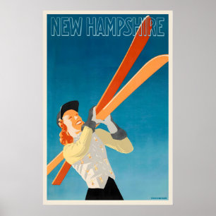 USA New Hampshire Vintage-Skiplakat - Gerahmt Poster