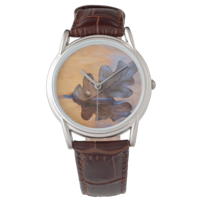 USA, New Mexico. Eichenblätter in Stream Armbanduhr (Vorderseite)