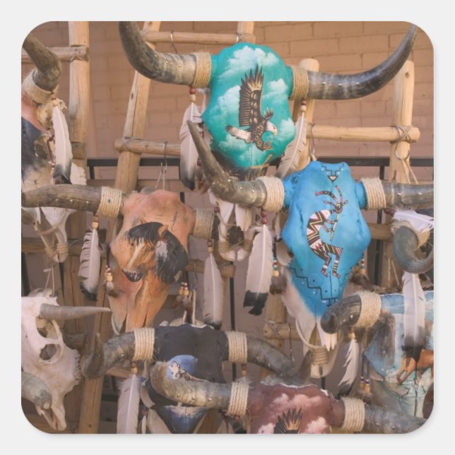 USA, New Mexico, Santa Fe: Downtown Santa Fe, Quadratischer Aufkleber (Vorderseite)