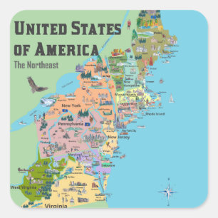USA Northeast Staaten Map Quadratischer Aufkleber