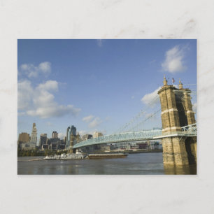 USA, Ohio, Cincinnati: Roebling-Hängebrücke 2 Postkarte