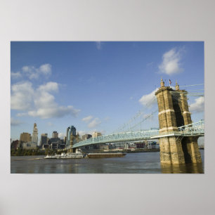 USA, Ohio, Cincinnati: Roebling Suspension 2 Poster