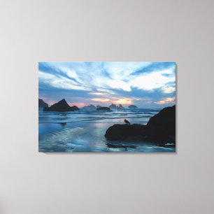 USA, Oregon, Bandon Beach. Möwe auf Felsen Leinwanddruck