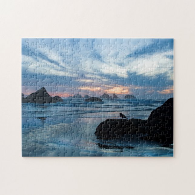 USA, Oregon, Bandon Beach. Seagull auf Felsen Puzzle (Horizontal)