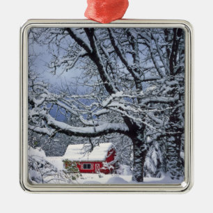 USA, Oregon, Clackamas County. Frischer Schnee bed Ornament Aus Metall
