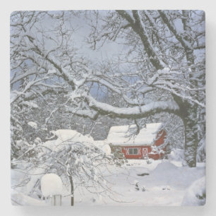 USA, Oregon, Clackamas County. Frischer Schnee Steinuntersetzer