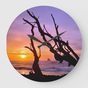 USA, Oregon, Kap Meares. Sonnenuntergang Große Wanduhr