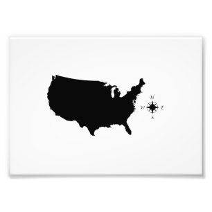 USA Outline Silhouette Map With Compass Fotodruck