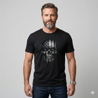 USA Patriot 1776 Skull American Flag Distressed T-Shirt