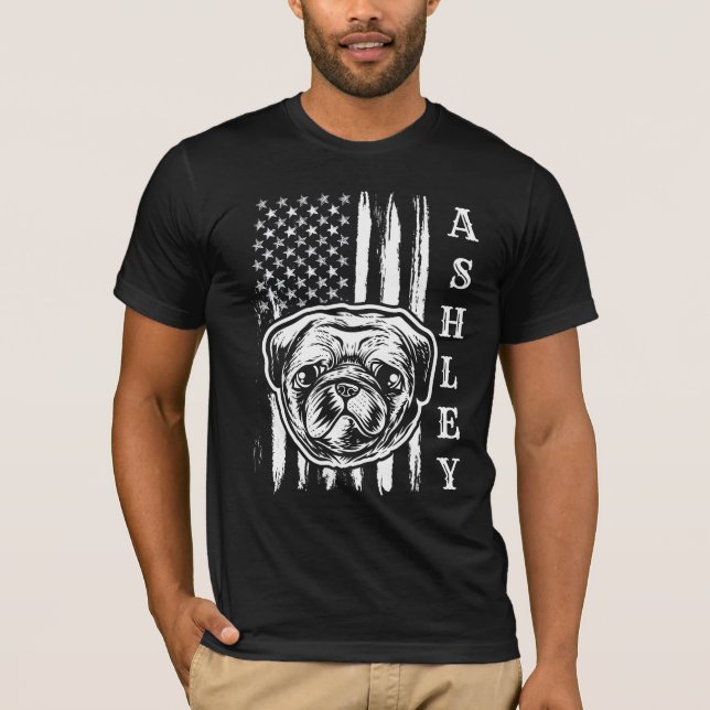 USA Patriot Mops Dog US Pet T - Shirt (Vorderseite)