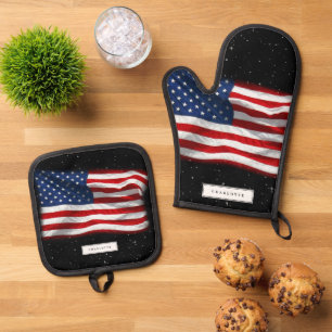 USA Patriotic American Flag Table Tennis Ofenhandschuh & Topflappen-Set