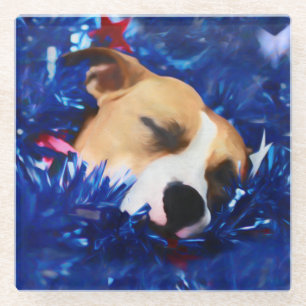 USA Patriotic Dog American Pit Bull Terrier Glasuntersetzer