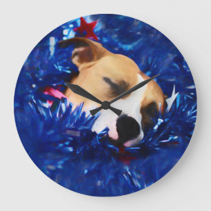 USA Patriotic Dog American Pit Bull Terrier Große Wanduhr