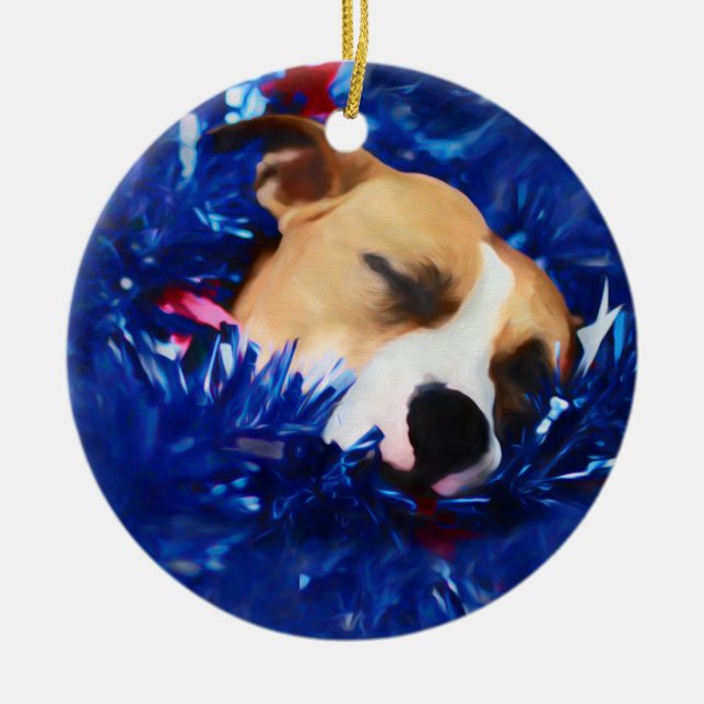 USA Patriotic Dog American Pit Bull Terrier Keramik Ornament (Vorne)