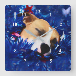 USA Patriotic Dog American Pit Bull Terrier Quadratische Wanduhr