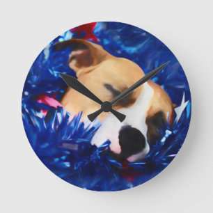 USA Patriotic Dog American Pit Bull Terrier Runde Wanduhr