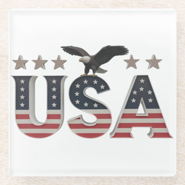 USA Patriotic Eagle + Stars Flag Design for Pride Glasuntersetzer (Vorderseite)