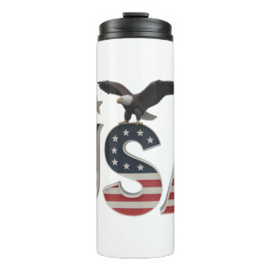 USA Patriotic Eagle + Stars Flag Design for Pride Thermosbecher
