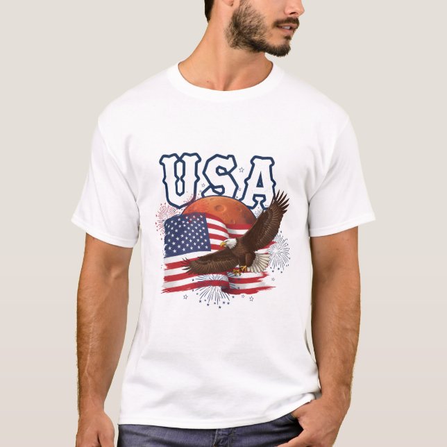 USA Patriotic Eagle with Mars Red Planet Design T-Shirt (Vorderseite)