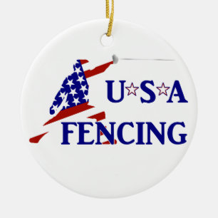 USA Patriotic Fencing En Garde Sports Keramikornament