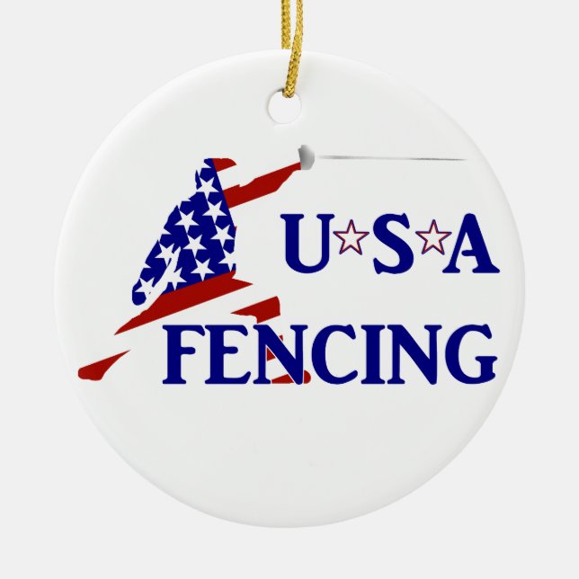 USA Patriotic Fencing En Garde Sports Keramikornament (Vorne)
