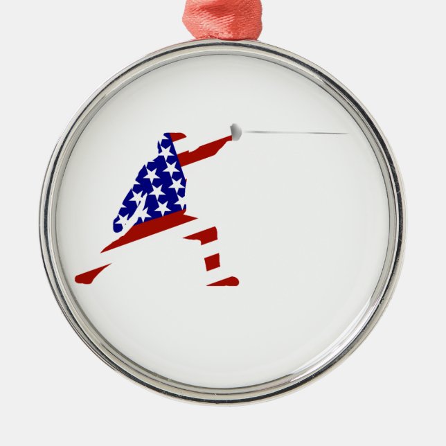 USA Patriotic Fencing En Garde Sports Ornament Aus Metall (Vorne)
