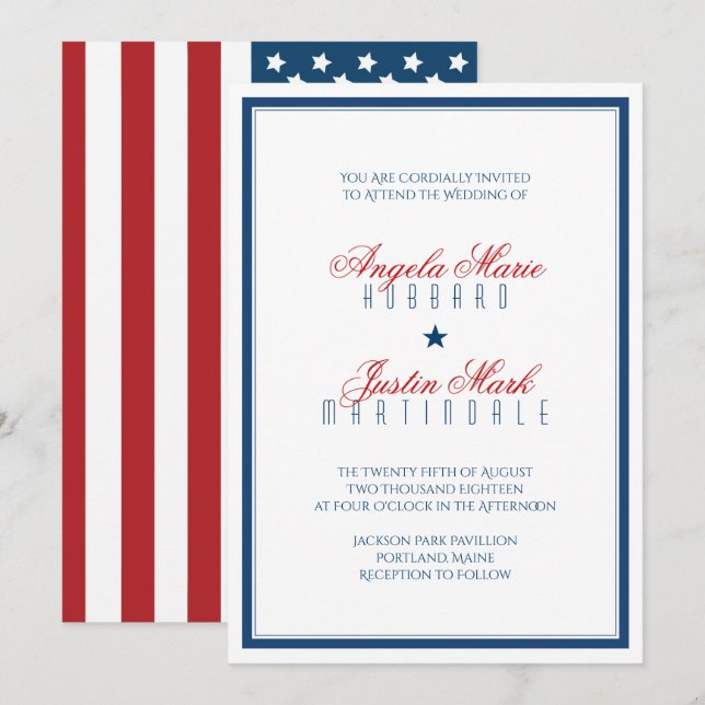 USA Patriotic Flag Wedding Einladung (Vorne/Hinten)