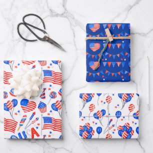 USA Patriotic Flag Wrapping Paper Set 3 Geschenkpapier Set