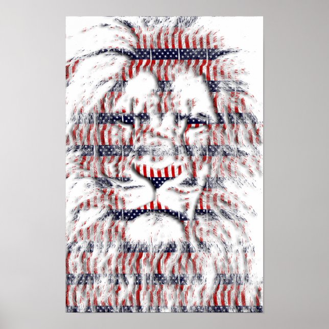 USA Patriotic Lion US Flagge Abstrakt Art Poster (Vorne)