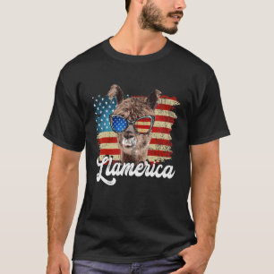 USA Patriotic Llama Süße Tier America Flag T-Shirt