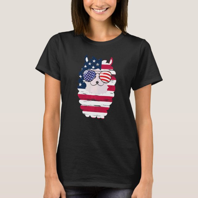 USA Patriotic Llama US Flag Brille 4. Juli Alpa T-Shirt (Vorderseite)