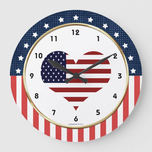 USA Patriotic Military Heart Wall Clock Große Wanduhr (Vorderseite)