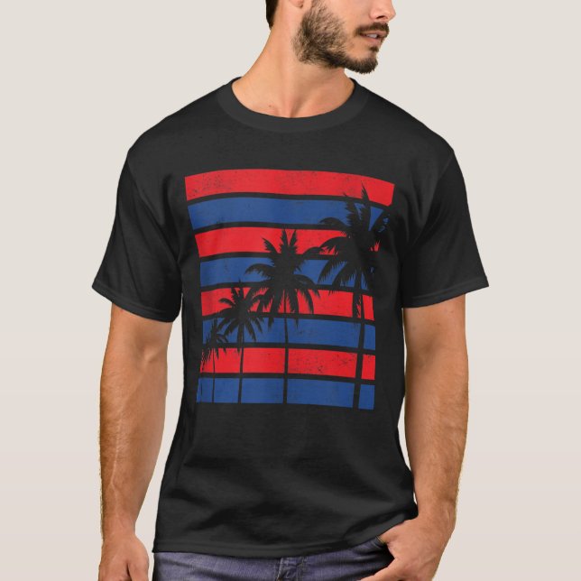 USA Patriotic Palm Trees, Red White Blue 4. Ju T-Shirt (Vorderseite)