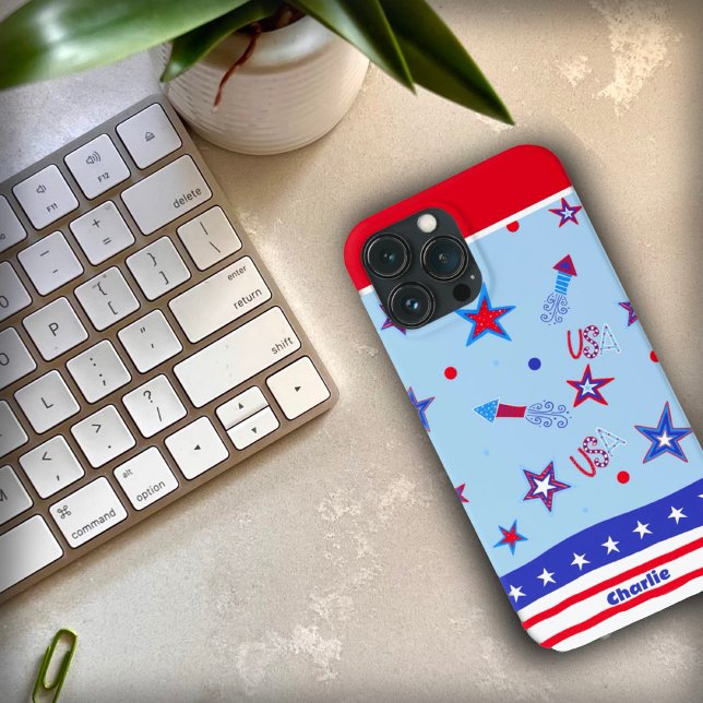 USA Patriotic Red Blue Stars Rockets Inspirivity Case-Mate iPhone Hülle (Von Creator hochgeladen)
