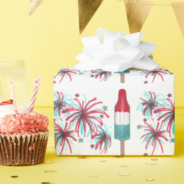 USA Patriotic Rocket Pop Popsights Fireworks 4. Ju Geschenkpapier (Geburtstagsparty)