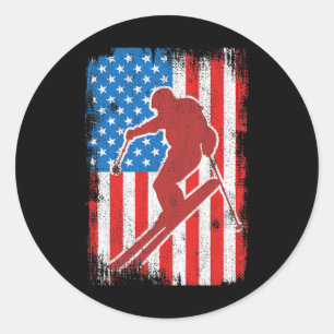 Usa Patriotic Skier Skilehrer Wintersport Runder Aufkleber