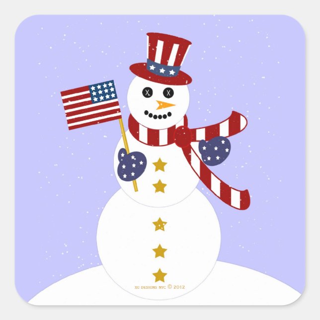 USA Patriotic Snowman mit Flag Square Stickers (Vorderseite)