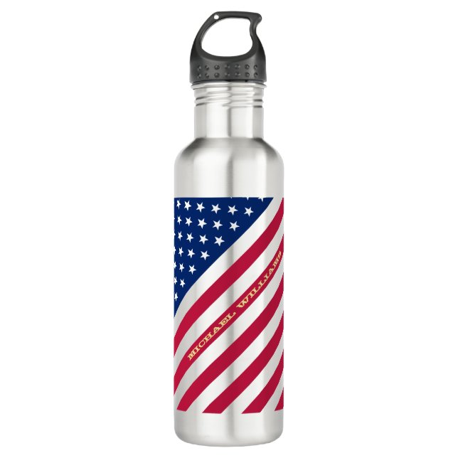 USA Patriotic Stars Stripes Red Blue 4. Juli Trinkflasche (Vorderseite)