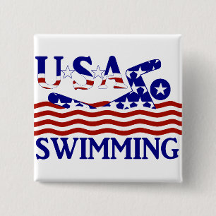 USA Patriotic Swimming Sports Button