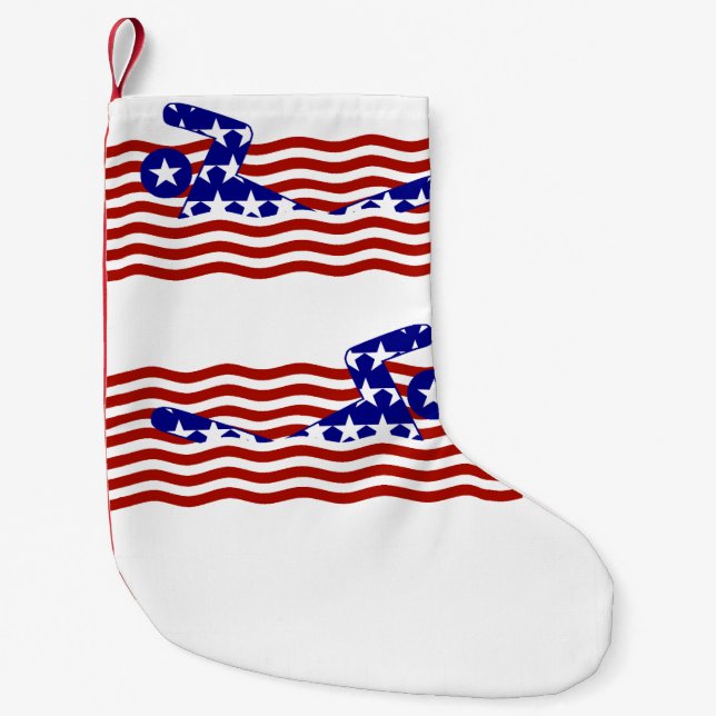 USA Patriotic Swimming Sports Kleiner Weihnachtsstrumpf (Vorderseite)