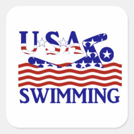 USA Patriotic Swimming Sports Quadratischer Aufkleber