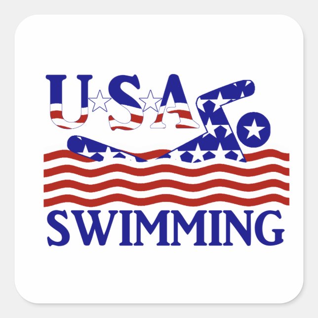 USA Patriotic Swimming Sports Quadratischer Aufkleber (Vorderseite)