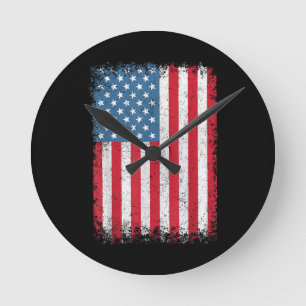 USA Patriotische Amerikanische Flagge Für Männer F Runde Wanduhr